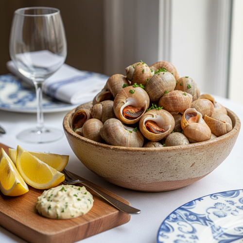 Cooked whelks bulots ready to eat